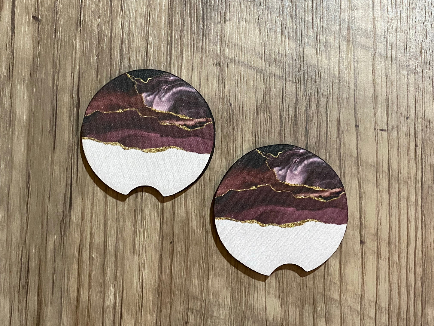 Burgundy and White Geode Car Coaster